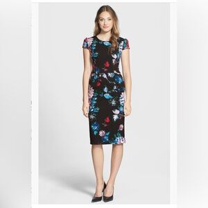 Betsey Johnson Black Dress with Red and Blue Floral Pattern